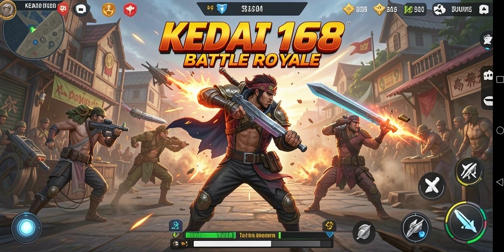 Screenshot KEDAI168 menampilkan aksi intense dalam pertempuran Battle Royale.